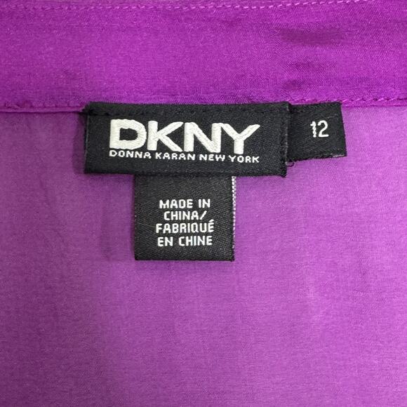 DKNY Blouse Womens Size 12 Purple 100% Silk Sheer Pleated Button Front Top - Picture 5 of 15